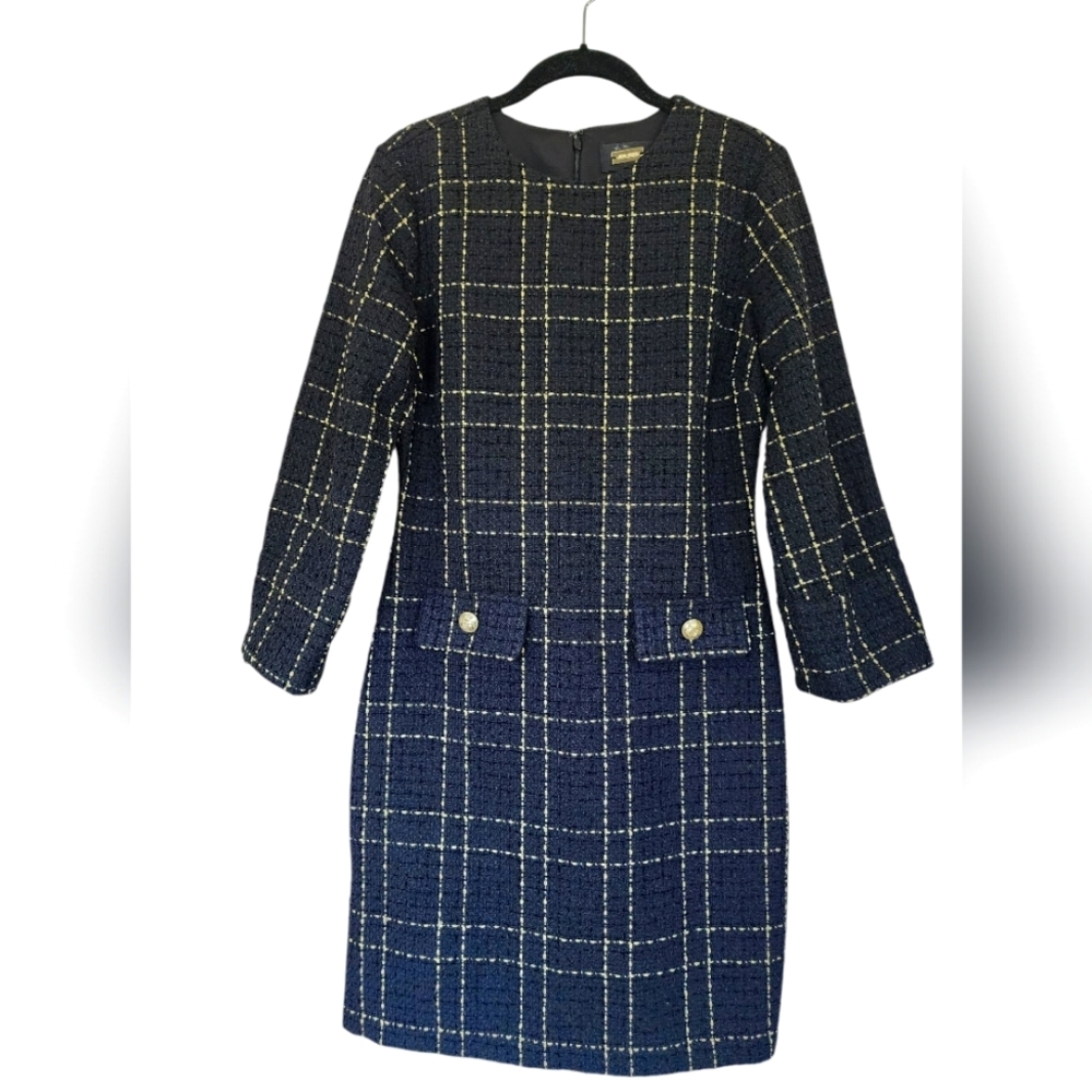 ALEXIA ADMOR black/gold midi dress, size 4, tweed
